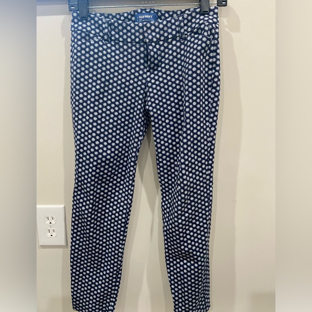 Navy Blue Floral Straight Leg Pants